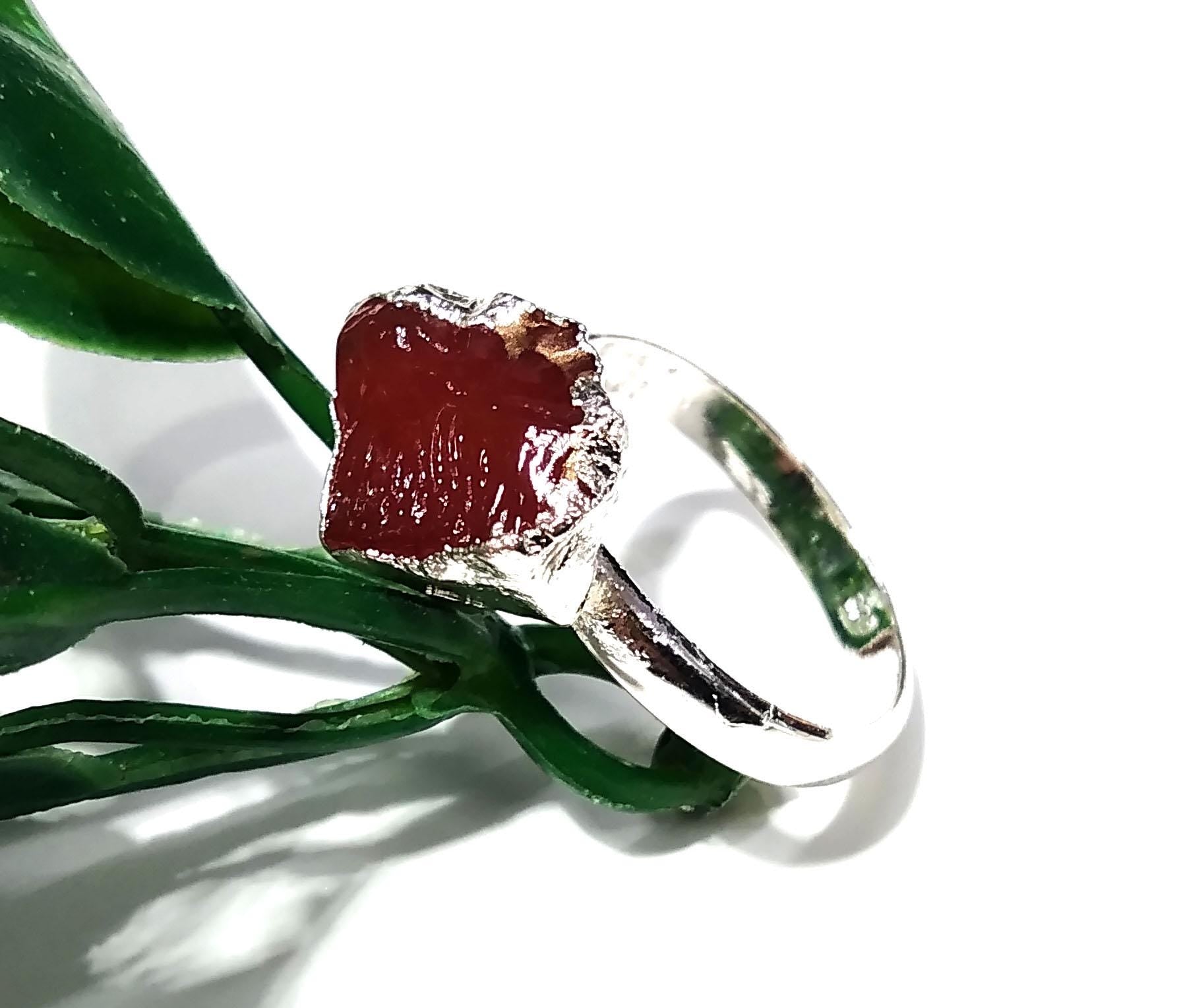 Natural Carnelian Rough Gemstone Ring, Solid 925 Sterling Silver Ring, Carnelian Stone Size 14x11mm Handmade Ring Gift Wedding Ring